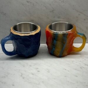 Handcrafted Resin and Stainless Steel Mug - Blue & Multicolor 2 In Lot